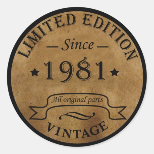 Born in 1981 vintage birthday classic round sticker