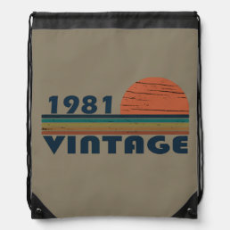 Born in 1981 vintage birthday drawstring bag