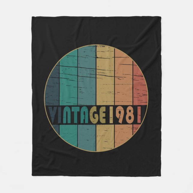 Born in 1981 vintage birthday fleece blanket (Front)