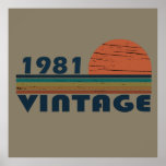 Born in 1981 vintage birthday poster<br><div class="desc">You can add some originality to your wardrobe with this original 1981 vintage sunset retro-looking birthday design with awesome colors and typography font lettering, is a great gift idea for men, women, husband, wife girlfriend, and a boyfriend who will love this one-of-a-kind artwork. The best amazing and funny holiday present...</div>