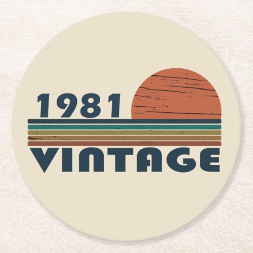 Born in 1981 vintage birthday round paper coaster