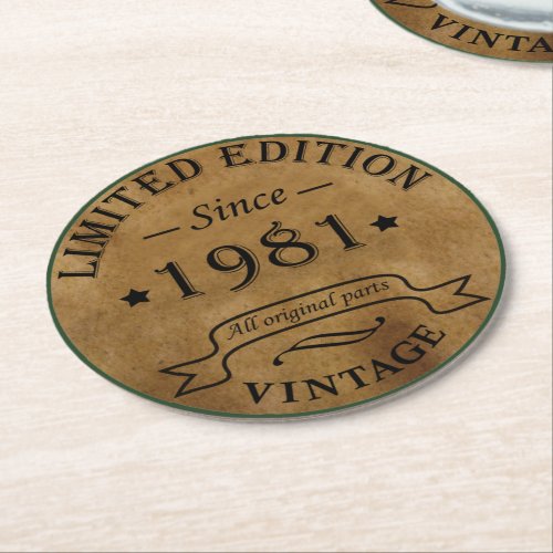 Born in 1981 vintage birthday round paper coaster