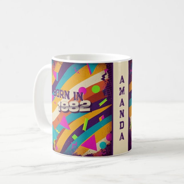Born in 1982 Personalized Mug - 80s Neon Geometric (Front Left)