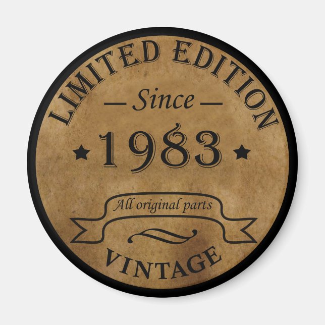 Born in 1983 vintage birthday gift magnet (Front)