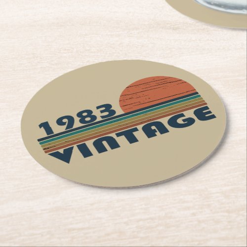 Born in 1983 vintage birthday round paper coaster