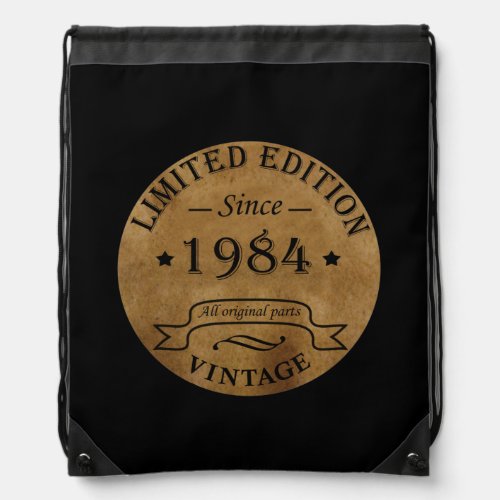 Born in 1984 vintage birthday drawstring bag