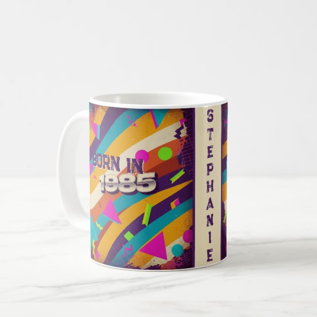 Born in 1985 Personalized Mug - 80s Neon Geometric (Front Left)