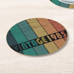 born in 1985 vintage 40th birthday gift round paper coaster