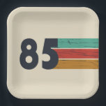 Born in 1985 vintage birthday party paper plates<br><div class="desc">Add some originality to your wardrobe with this vintage sunset birthday graphic design featuring an awesome typography font. It's a great gift idea for men,  women,  husbands,  wives,  grandmothers,  and grandfathers who will love this unique artwork. The perfect funny holiday present for a happy birthday party.</div>