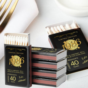 Born in 1986 40th birthday party elegant  matchboxes