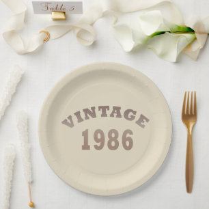 Born in 1986 elegant modern vintage birthday party paper plates