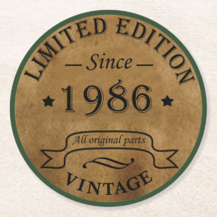 Born in 1986 victorian vintage birthday party round paper coaster