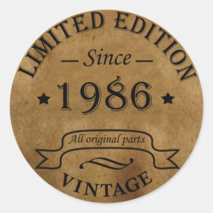 born in 1986 vintage birthday classic round sticker