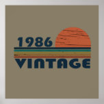 born in 1986 vintage birthday poster<br><div class="desc">You can add some originality to your wardrobe with this original 1986 vintage sunset retro-looking birthday design with awesome colors and typography font lettering, is a great gift idea for men, women, husband, wife girlfriend, and a boyfriend who will love this one-of-a-kind artwork. The best amazing and funny holiday present...</div>