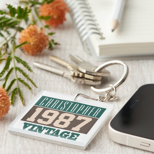 Born in 1987, Personalised Gift Keychain (Front Right)