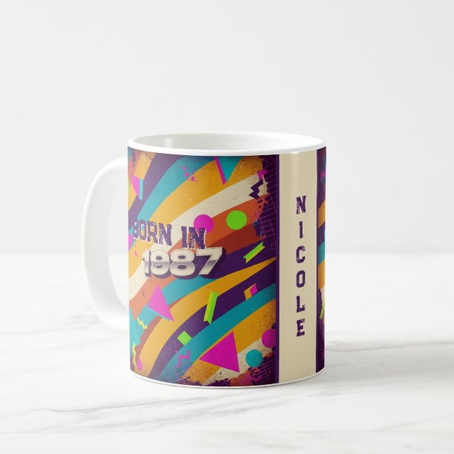 Born in 1987 Personalized Mug - 80s Neon Geometric (Front Left)