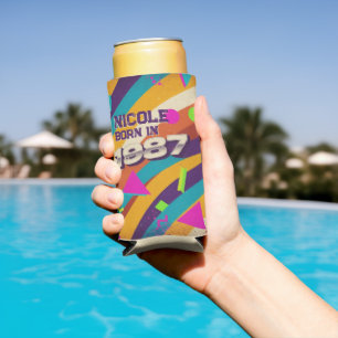 Born in 1987 - Retro 80s Neon Geometric Name Seltzer Can Cooler