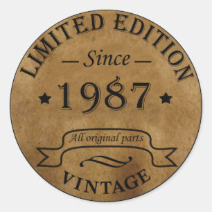 born in 1987 vintage birthday classic round sticker