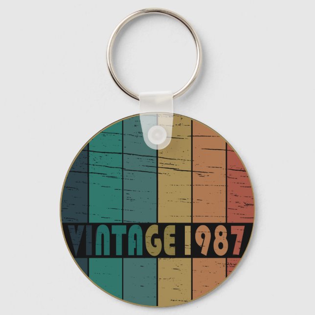 born in 1987 vintage birthday gift keychain (Front)