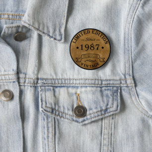Born in 1987 vintage birthday party gift button