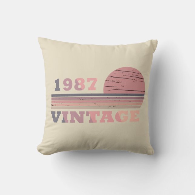 born in 1987 vintage birthday throw pillow (Front)