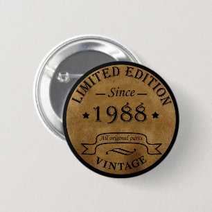 Born in 1988 elegant vintage birthday gift button