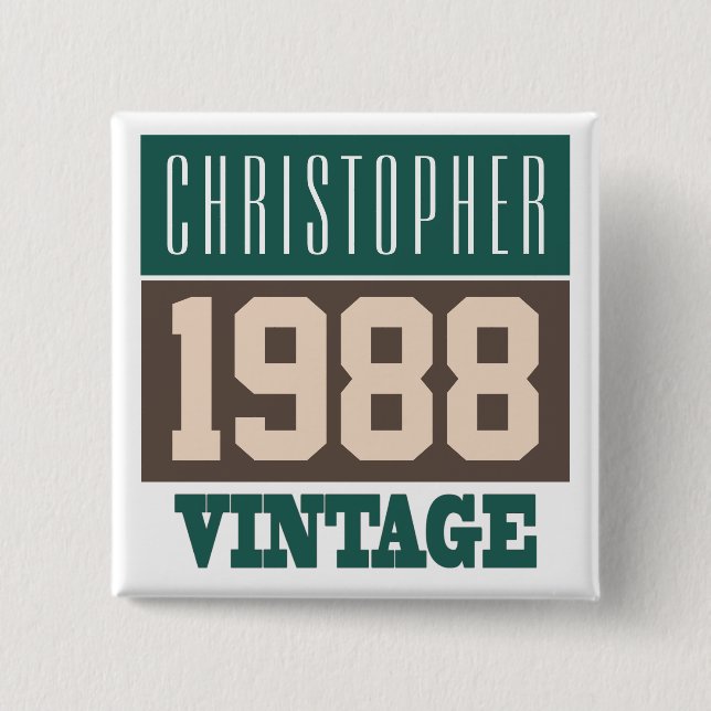 Born in 1988, Personalised Gift Button (Front)