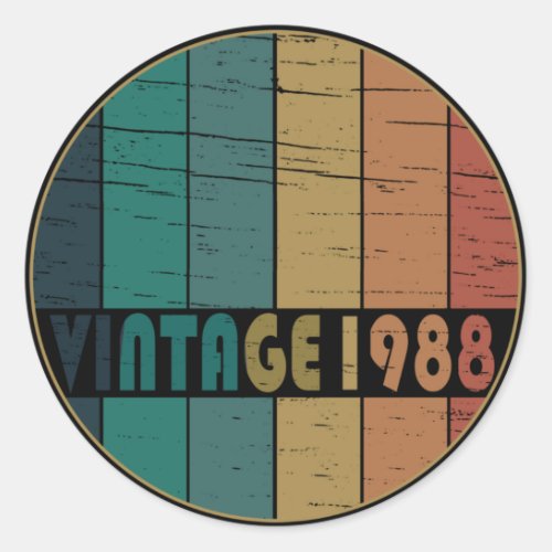 born in 1988 vintage birthday classic round sticker