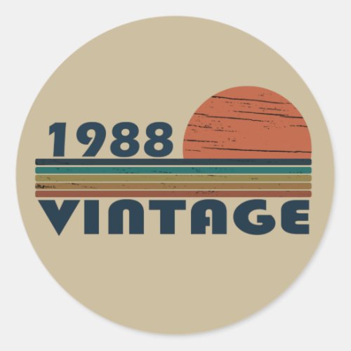 born in 1988 vintage birthday classic round sticker