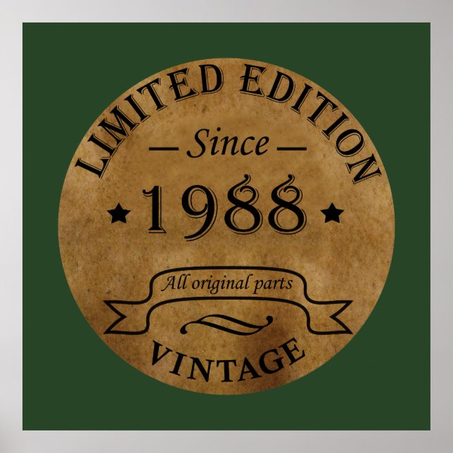 born in 1988 vintage birthday poster (Front)