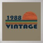 born in 1988 vintage birthday poster<br><div class="desc">You can add some originality to your wardrobe with this original 1988 vintage sunset retro-looking birthday design with awesome colors and typography font lettering, is a great gift idea for men, women, husband, wife girlfriend, and a boyfriend who will love this one-of-a-kind artwork. The best amazing and funny holiday present...</div>