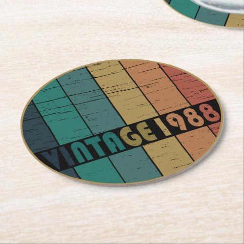 born in 1988 vintage birthday round paper coaster