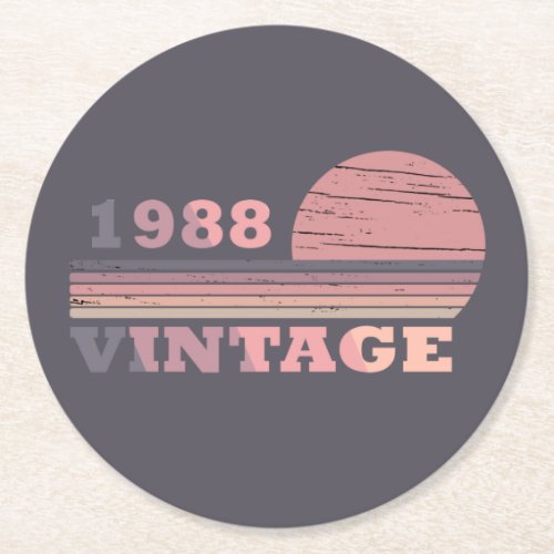 born in 1988 vintage birthday round paper coaster