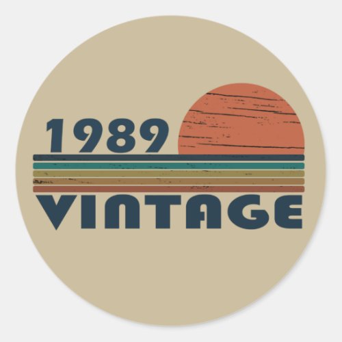 born in 1989 vintage birthday classic round sticker