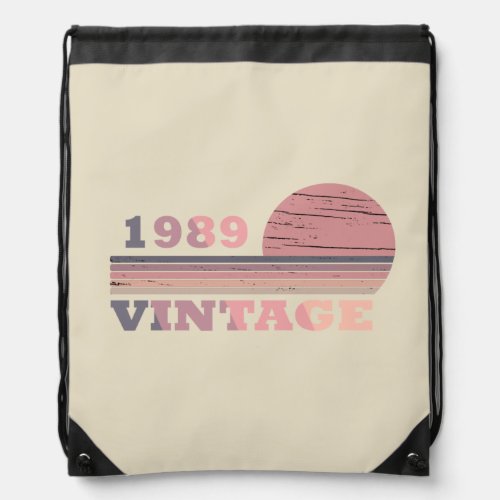 born in 1989 vintage birthday drawstring bag