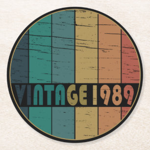 Born in 1989 vintage birthday gift round paper coaster