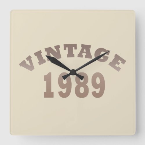 born in 1989 vintage birthday gift square wall clock