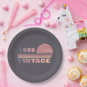 born in 1989 vintage birthday paper plates
