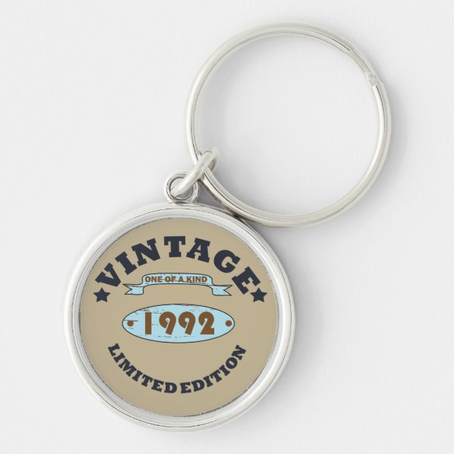 born in 1992 vintage birthday gift keychain (Front)