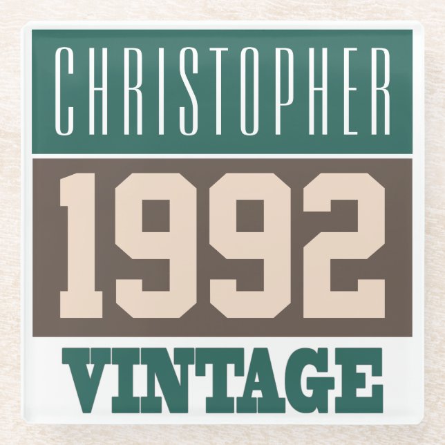 Born in 1992 with Christian Name Glass Coaster (Front)