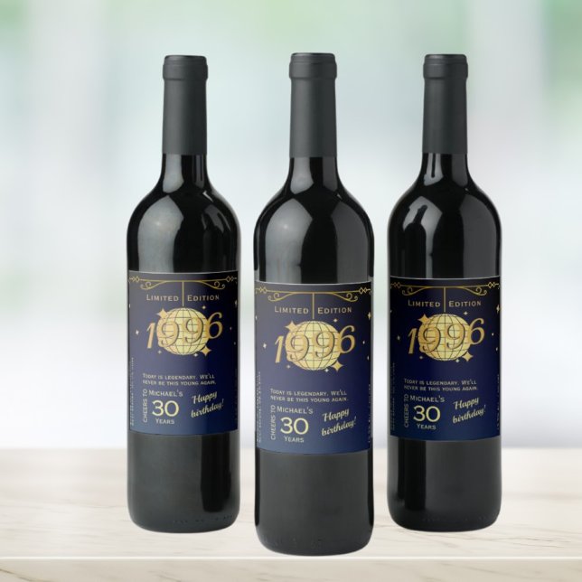 Born in 1996 30th birthday party wine bottle label (Creator Uploaded)