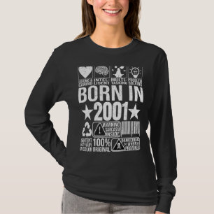 Born In 2001 Content Warning Label Barcode Birthda T-Shirt