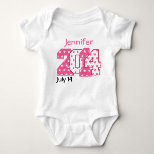Born in 2014 Big Numbers Pink and White V02 Baby Bodysuit