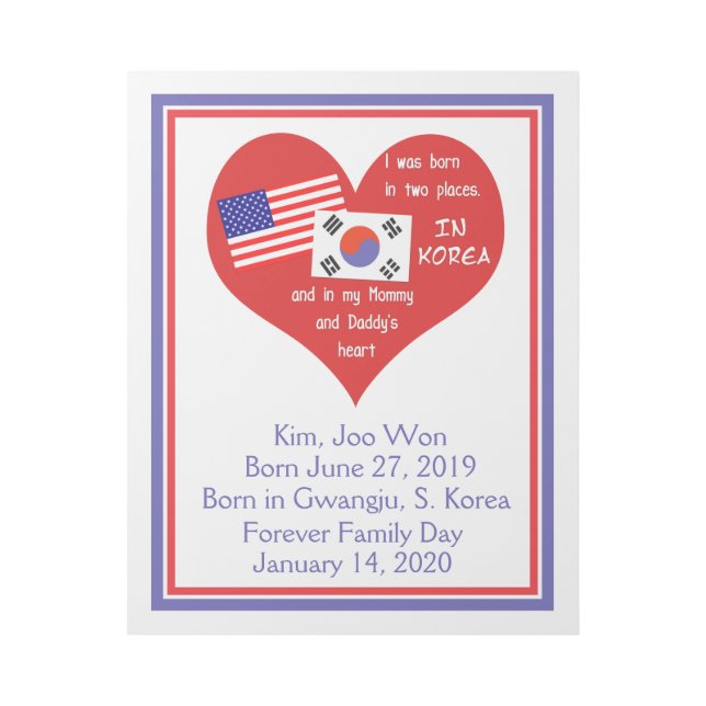 Born in 2 Places- Korea and Mommy & Daddys Heart   Gallery Wrap (Front)