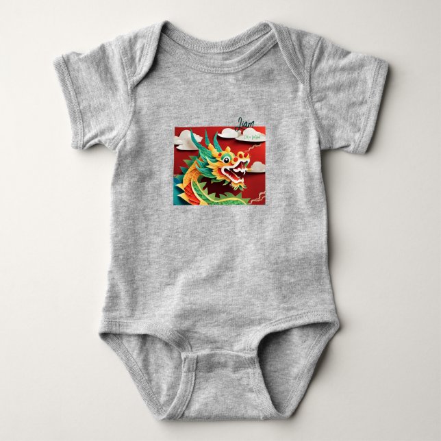 Born in a Dragon Year 2024 personalized Baby BS Baby Bodysuit (Front)