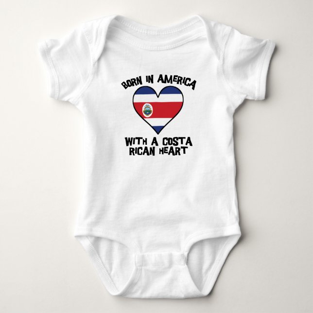 Born In America With A Costa Rican Heart Baby Bodysuit (Front)