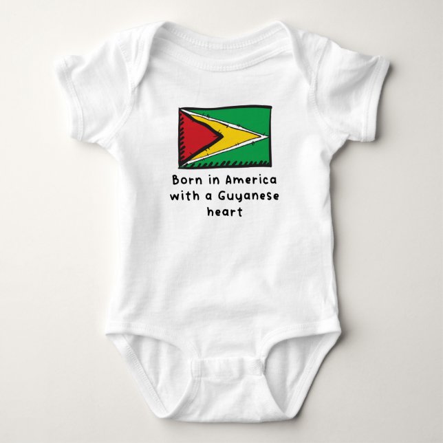 Born In America With A Guyanese Heart Cute Guyana  Baby Bodysuit (Front)