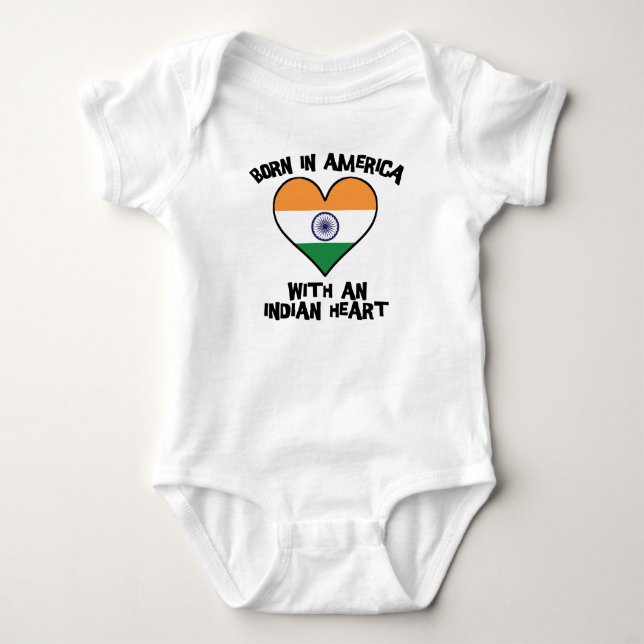 Born In America With An Indian Heart Baby Bodysuit (Front)