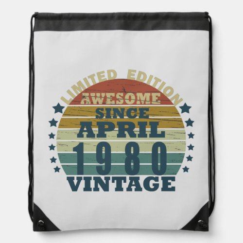Born in april 1980 vintage birthday drawstring bag