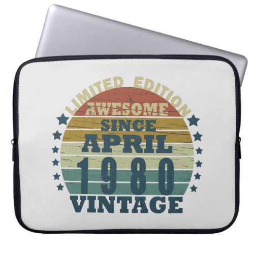 Born in april 1980 vintage birthday laptop sleeve